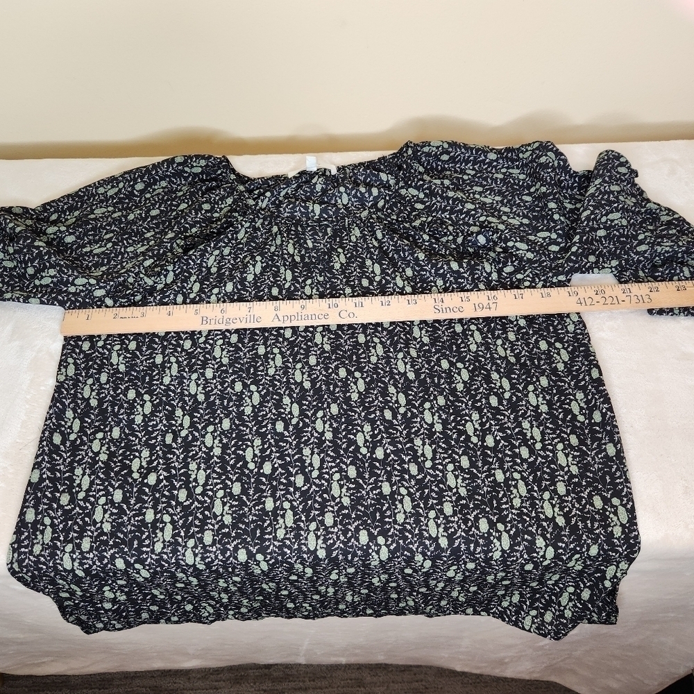 NWOT Beacon Apparel 3/4 Length Sleeve Ruffled Top Navy/Green Size XS - Picture 9 of 16